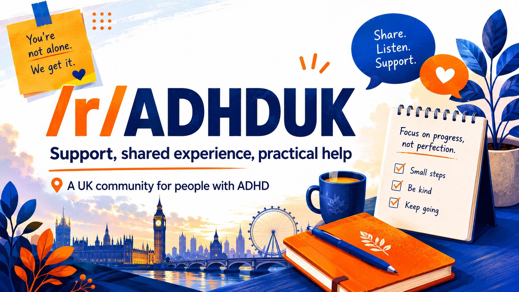 Discovery splash banner for ADHD UK Subreddit Discord server
