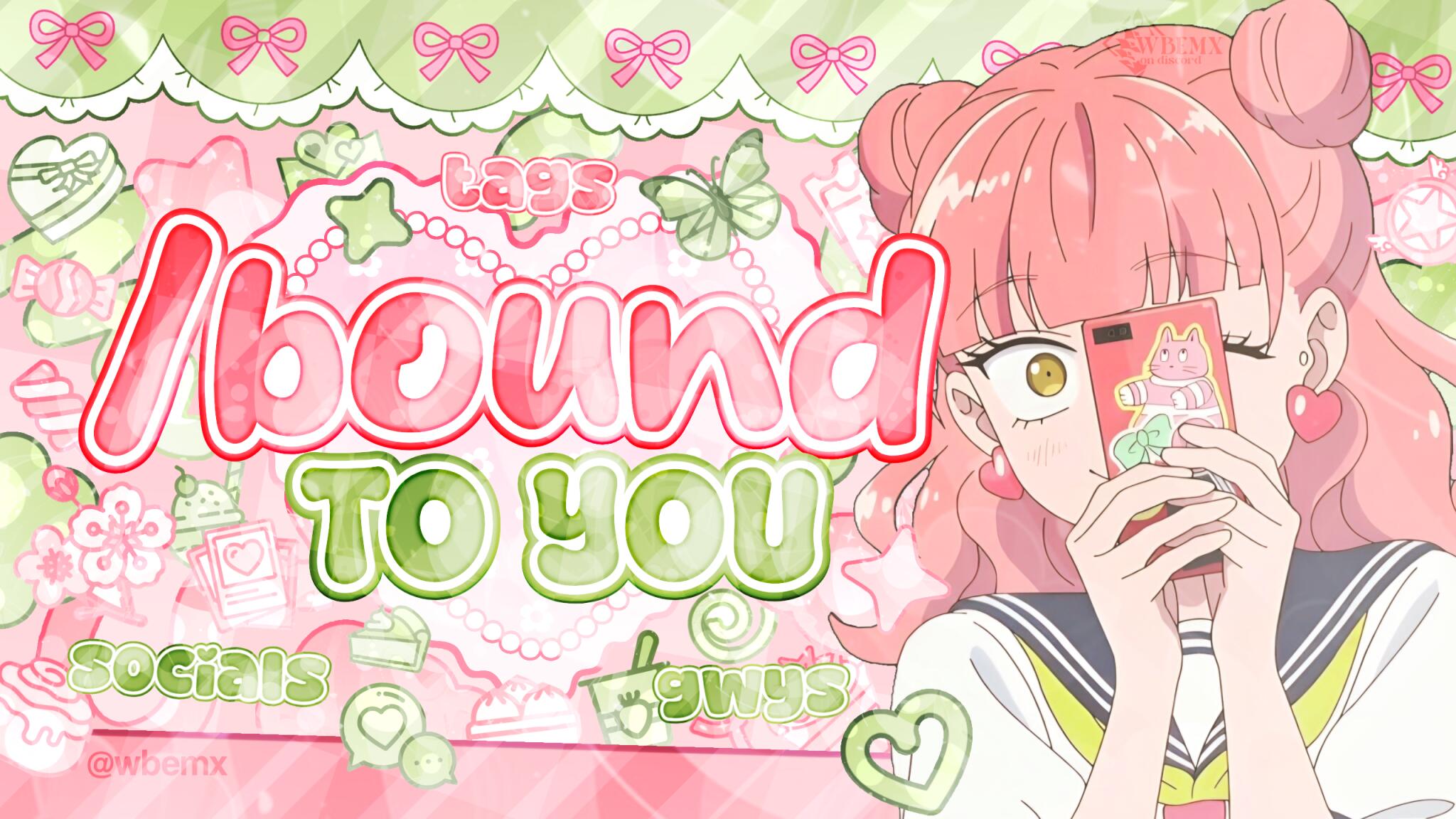 Discovery splash banner for ৻ꪆ 🍡 /bound to you ✿ ⁺ 💌 tags ┊ giveaways 𓈒 Discord server