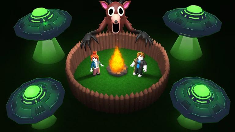 Discovery splash banner for 99 Nights In The Forest | Roblox Discord server