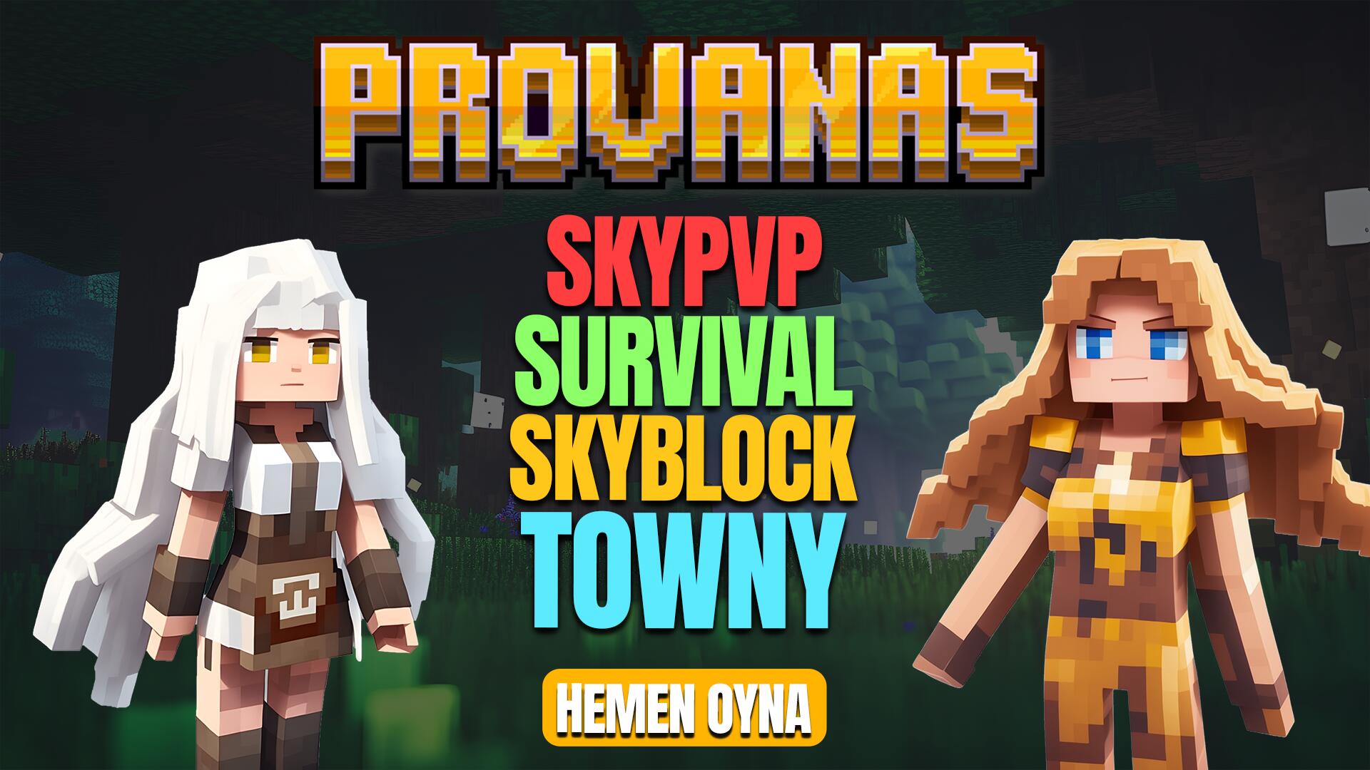 Discovery splash banner for Provanas | Minecraft #SMP #Skyblock #Survival #BoxPvP #Towny Discord server