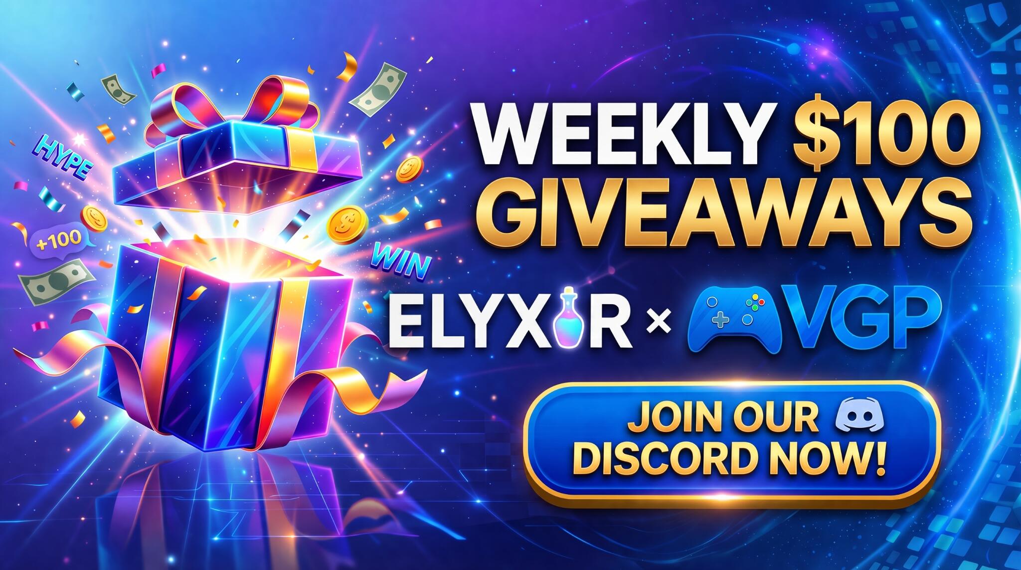 Discovery splash banner for Elyxir & VGP Discord server