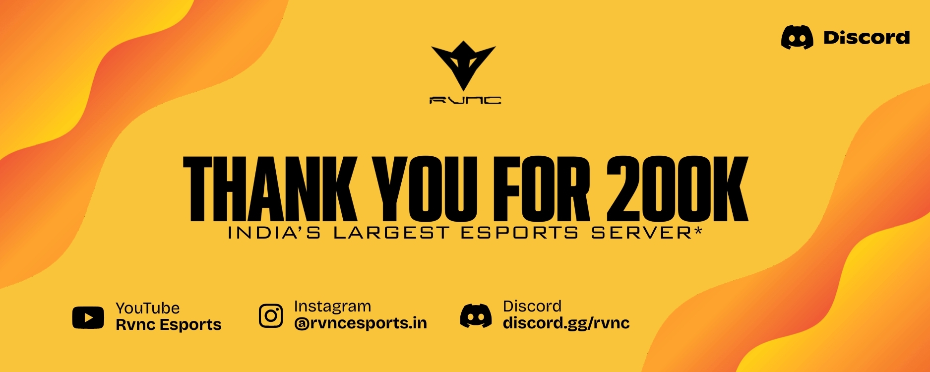 Discovery splash banner for Rvnc Esports 🇮🇳・#233K Discord server